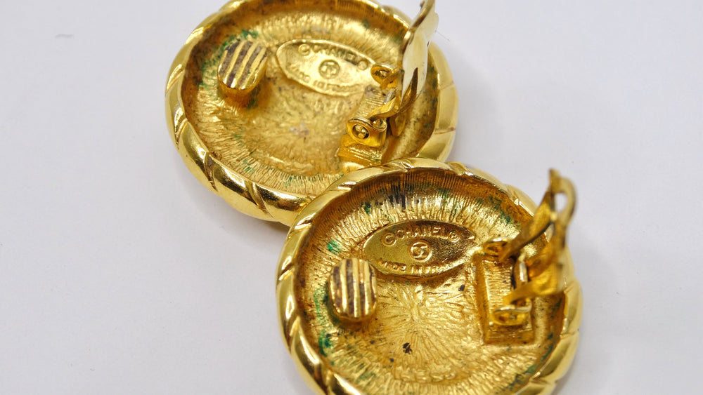 Chanel 1990's Gold Textured CC Round Earrings