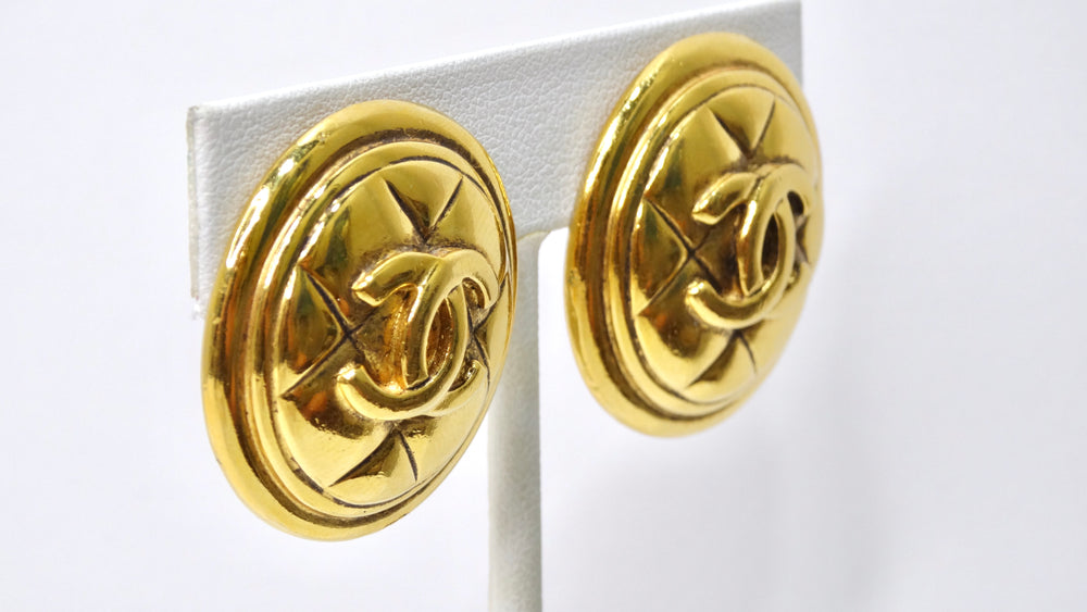 Chanel 1990's 'Quilted' Gold Earrings – Vintage by Misty
