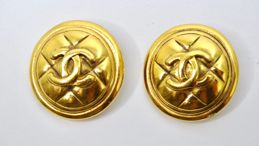 Chanel 1990's 'Quilted' Gold Earrings
