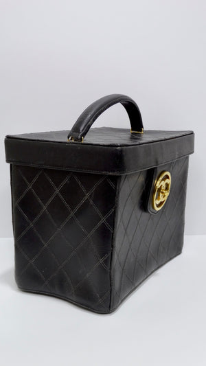 Vintage Gucci Vintage Black Leather Vanity Cosmetic Makeup Case