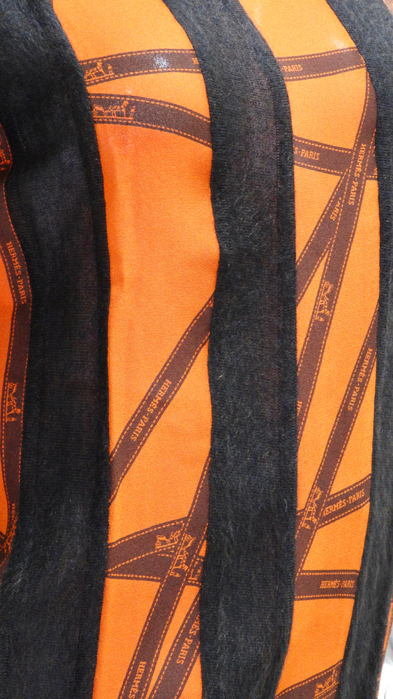 Hèrmes Orange/Grey Ribbon Print Knit Top