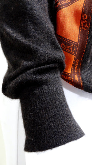 Hèrmes Orange/Grey Ribbon Print Knit Top