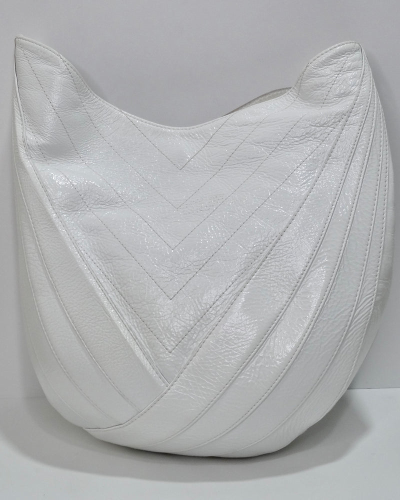 Chanel Droplet Patent Leather Hobo Bag White