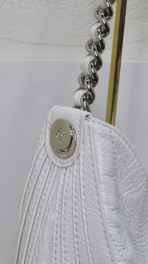 NIB 100%AUTH CHANEL 23C White Crumpled Calfskin Small Hobo Bag Antique Gold  HDW