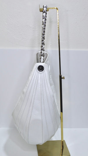 CHANEL Crumpled Patent Small Droplet Hobo White 1043163