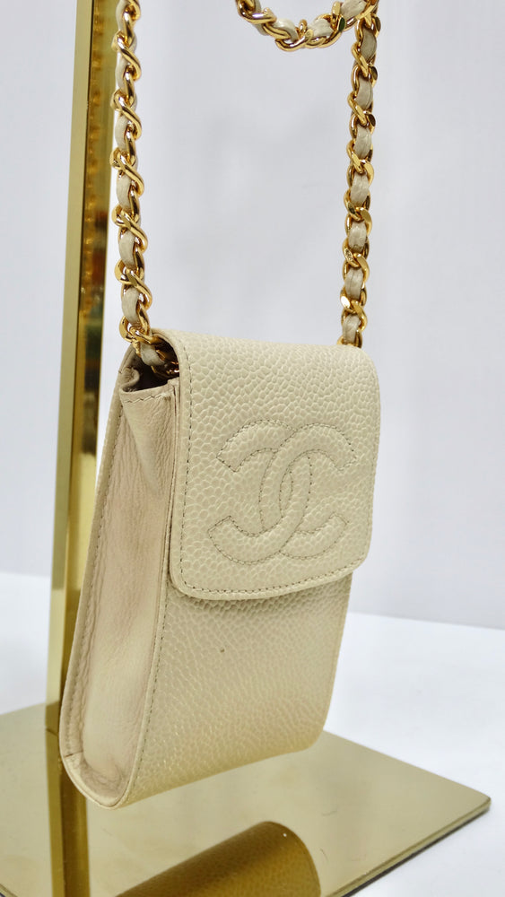 Chanel Vintage Cream Caviar Leather Chain Pouch – Vintage by Misty