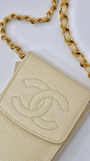 Chanel Chanel Gold Leather Cigarette Case Shoulder Chain CC