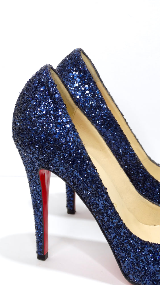 Christian Louboutin Blue Sequin Glitter Heels
