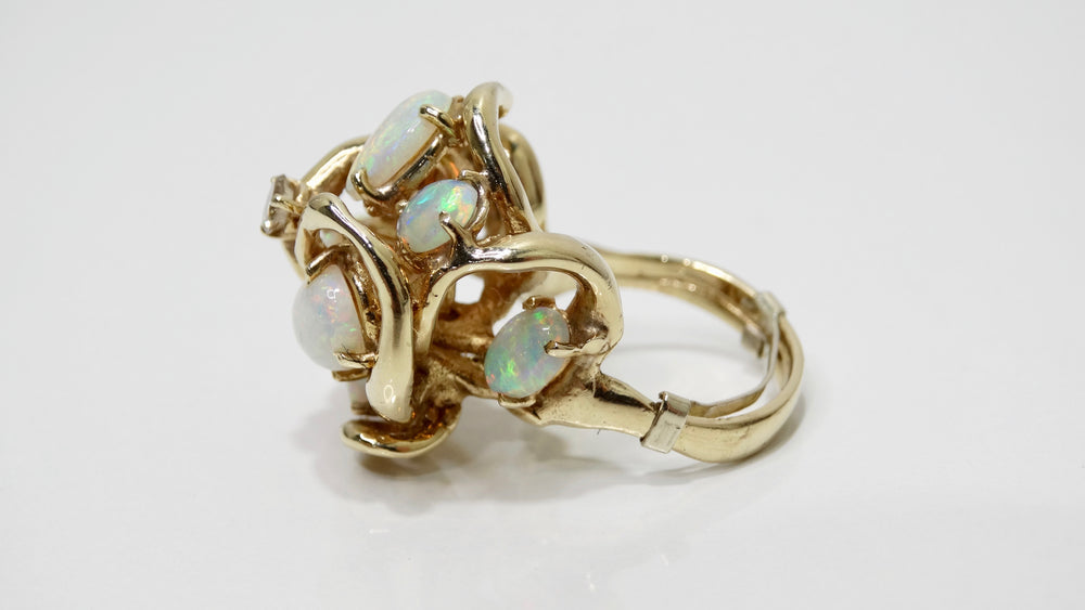 Australian Opal & Diamond 14K Gold Cluster Ring