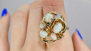 Australian Opal & Diamond 14K Gold Cluster Ring