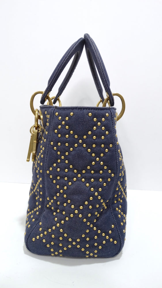 Christian Dior Medium Blue Denim Studded Lady Dior Handbag