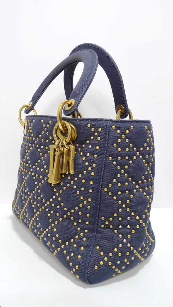 Christian Dior Lady Dior Studded Denim Handbag