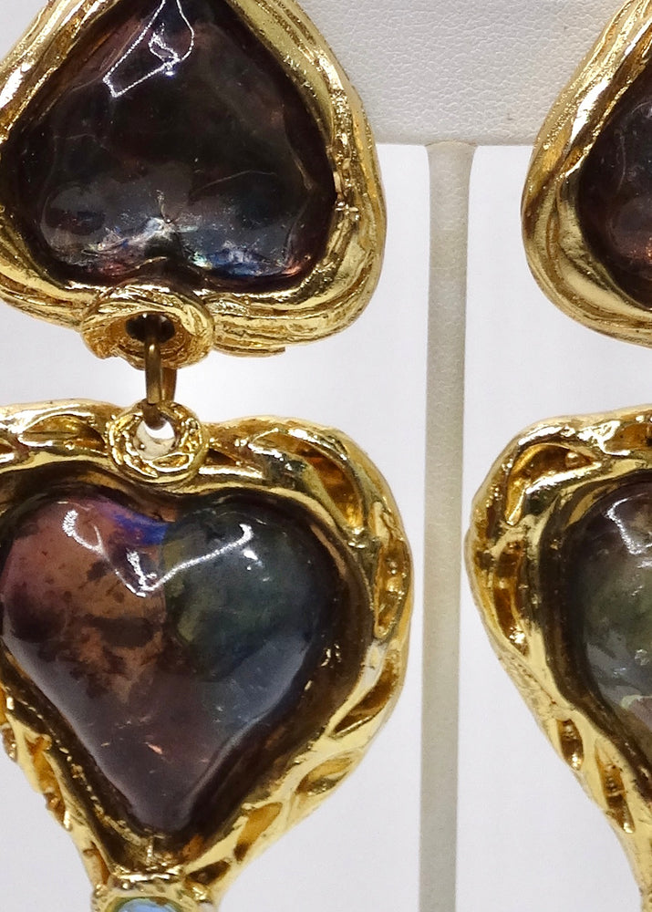 Sharra Pagano Vintage Oversized Resin Hearts Dangling Earrings