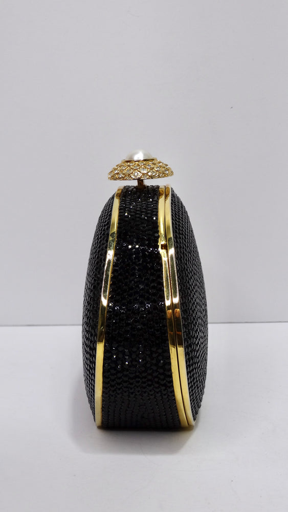 JUDITH LEIBER Art Deco Gold Triangle Swarovski Crystal Bag Minaudiere Cluch  Box