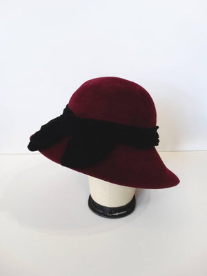 1960s Yves Saint Laurent Bordeaux Cloche Bow Hat