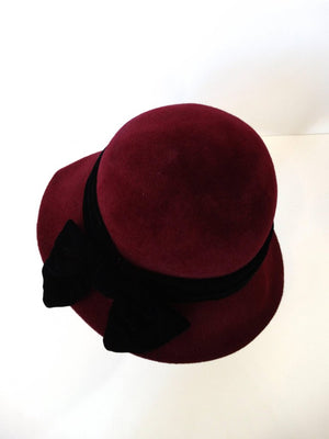 1960s Yves Saint Laurent Bordeaux Cloche Bow Hat