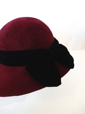 1960s Yves Saint Laurent Bordeaux Cloche Bow Hat