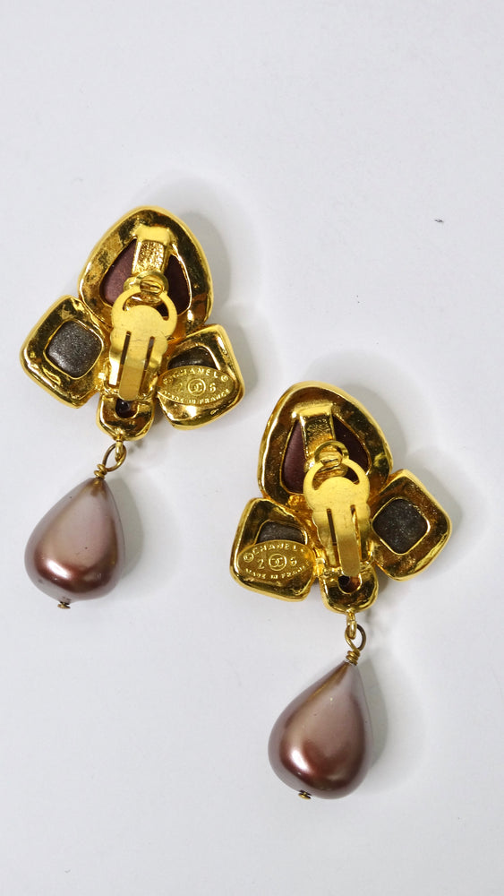 Chanel Gold/Pink Drop Earrings