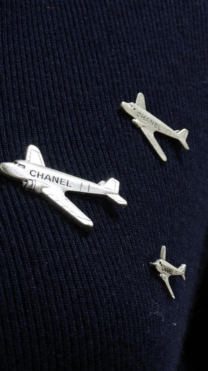 Vintage by Misty Chanel Cashmere Knit Plane Pins Navy Blue Dress