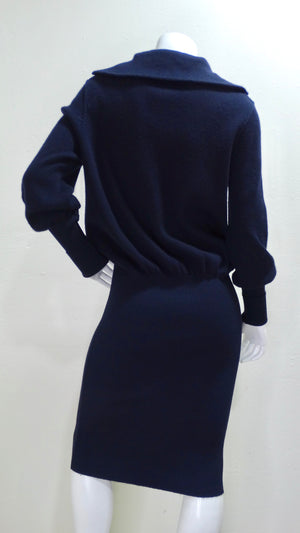 Chanel Cashmere Knit Plane Pins Navy Blue Dress
