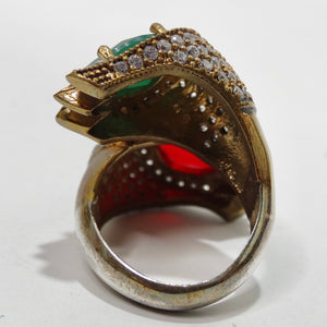 1990s 925 Silver Synthetic Ruby and Emerald Ring