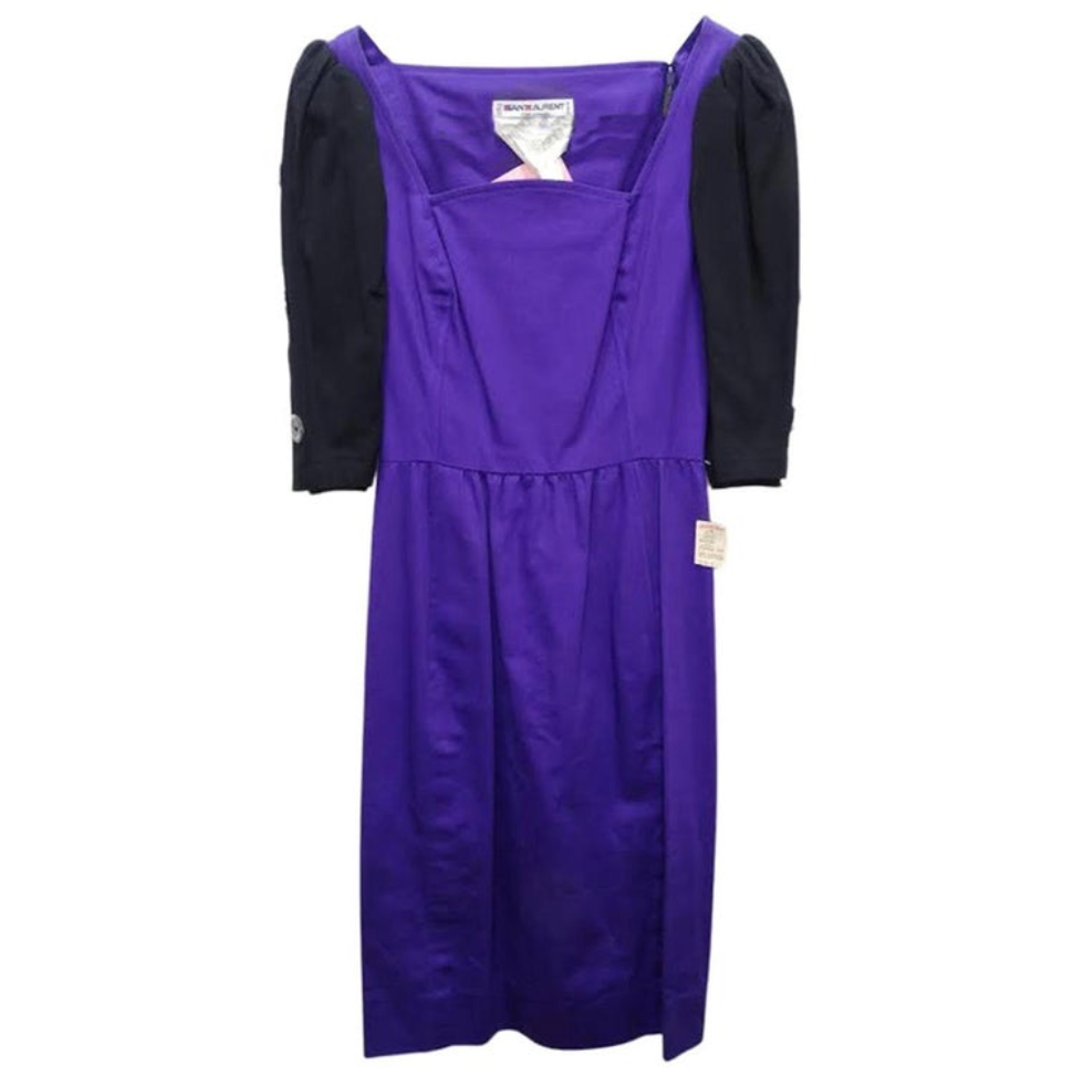 ysl purple dress Yves Saint Laurent Purple Satin Rib Trim Sleeveless Dress M Yves Saint Laurent