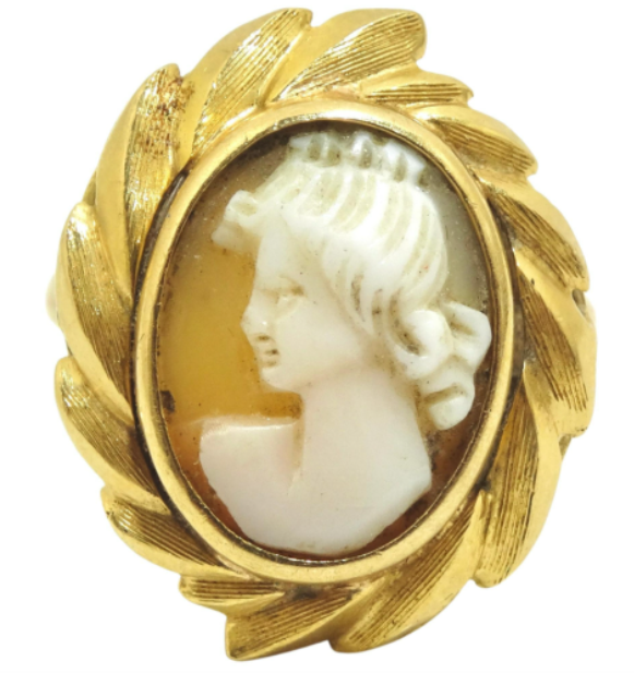 Agate 18k Gold Cameo Lady Portrait Ring