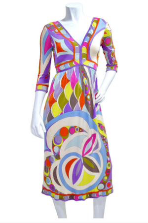 Pucci 1960's Empire-Waist Mod Silk Maxi Dress