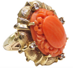 Mediterranean Coral 14k Gold Cocktail Ring with Diamonds