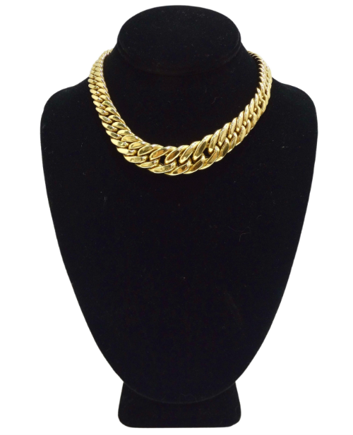 Curb Link 18k Yellow Gold Flat Choker Necklace