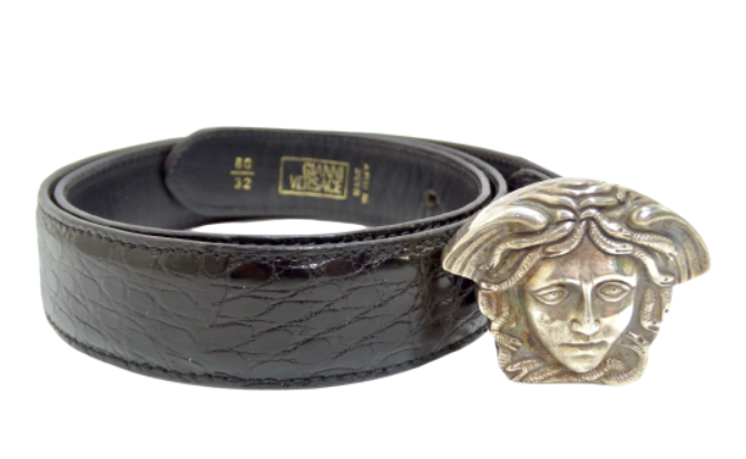 Versace Medusa Leather Belt in Metallic