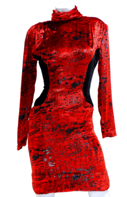 Vicky Tiel Red Sparkle Silk Velvet Dress
