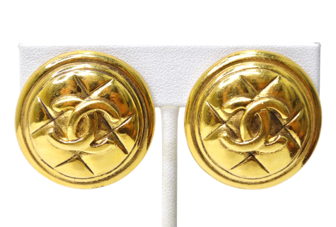 Gold Metal CC Earrings, 1980s