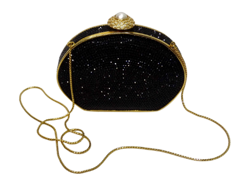 Judith Leiber Black Swarovski Crystal Minaudiere Evening Bag