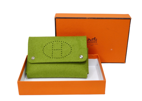 Hermès Green Perforated Felt Evelyn Flap Pouch
