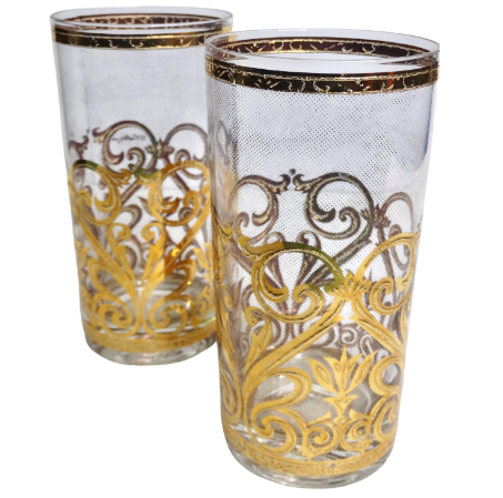 Culver Mid-Century Gold Glasses- Set of 2