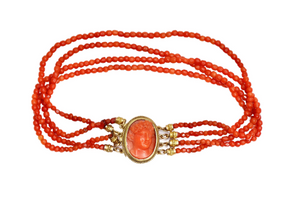 Coral Beaded Cameo Vintage Bracelet