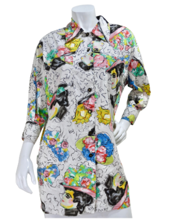 Chanel 1990's CC Buttons Abstract Print Blouse