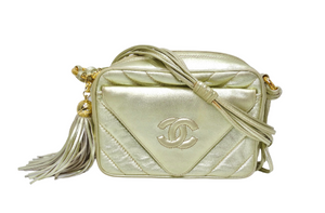 Chanel Vintage Gold Metallic CC Tassel Crossbody Bag – Vintage by