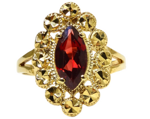 Garnet Marquise Cut and 14k Gold Ornate Ring