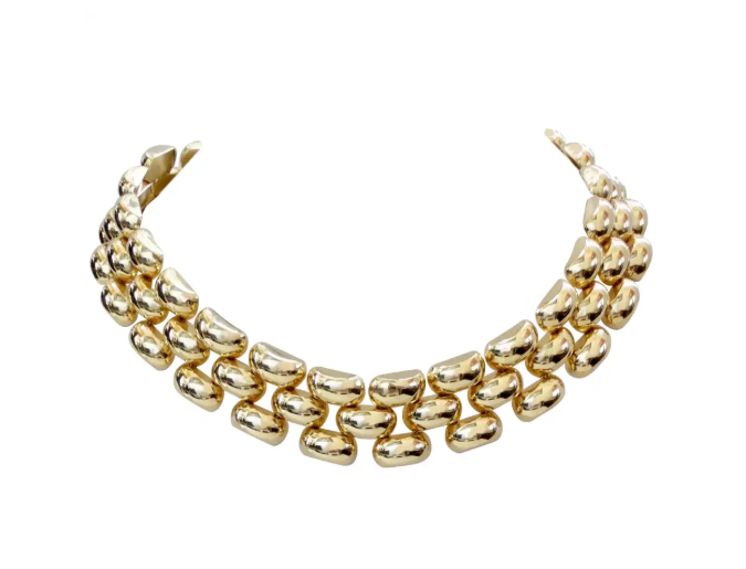 14k Yellow Gold Flexible Panther Link Collar Necklace