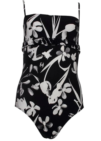 Chanel Size 40 Black Floral Swimsuit – Vintage by Misty