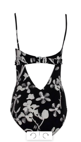 Chanel Size 40 Black Floral Swimsuit