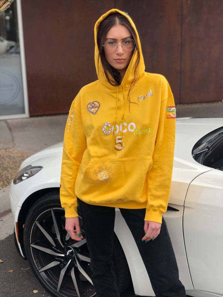 Chanel x Pharrell 2019 Appliqué Sunflower Yellow Hoodie Sweatshirt