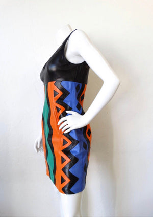 1980s Michael Hoban Tribal Leather Tank Dress