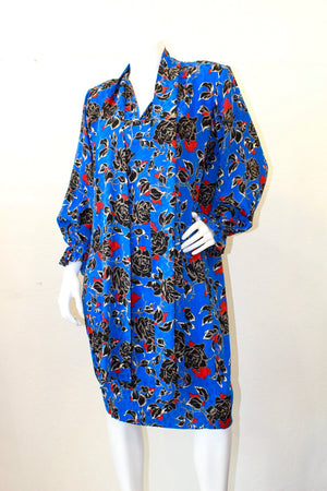 1980s Yves Saint Laurent Floral Print Dress