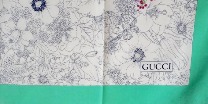 1980s Gucci Floral Sketch Silk Scarf
