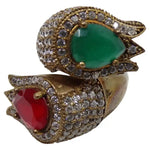 1990s 925 Silver Synthetic Ruby and Emerald Ring