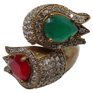 1990s 925 Silver Synthetic Ruby and Emerald Ring